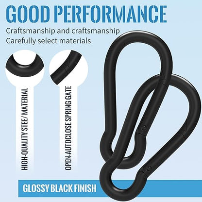 36PCS M10 Spring Snap Hook Carabiner, 4 Inch Carabiner Clips, 3/8" Black Heavy Duty Steel Spring Clip, Quick Link Key Chain for Swing Hammock Gym Outdoor, 770LBS Holding Capacity