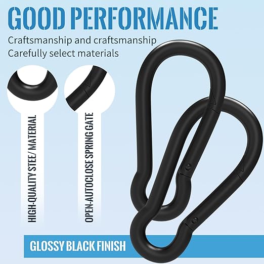 50PCS M8 Spring Snap Hook Carabiner, 3 Inch Carabiner Clip, 5/16" Black Heavy Duty Steel Spring Clip, Quick Link Key Chain for Swing Hammock Gym Outdoor, 500LBS Holding Capacity