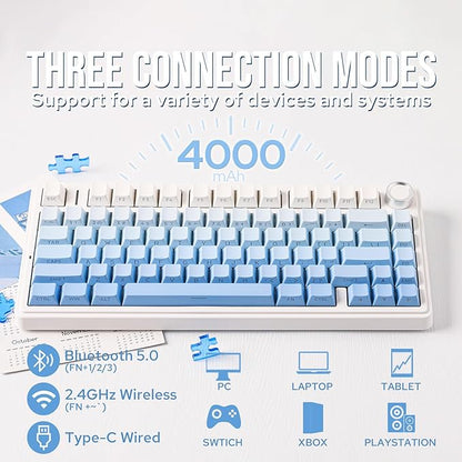 EPOMAKER x Aula F75 Gasket Mechanical Keyboard, 75% Wireless Hot Swappable Gaming Keyboard with Five-Layer Padding&Knob, Bluetooth/2.4GHz/USB-C, RGB (Blue Gradient, LEOBOG Reaper Switch)