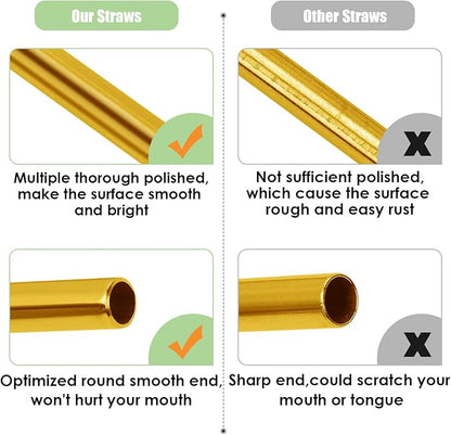 20 Pcs Gold Reusable Stainless Steel Straws,10.5" & 8.5" Reusable Drinking Straws with 20 Silicone Tips 5 Straw Brushes 1 Travel Case,Eco Friendly Extra Long Metal Straw for 20 24 30 oz Tumbler
