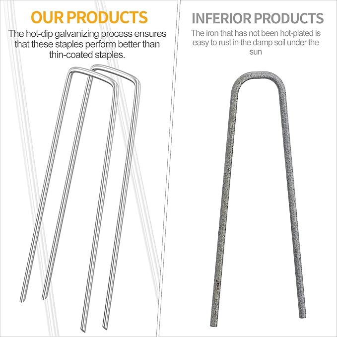 WAENLIR 6 inch 100 Pack Garden Staples Galvanized Landscape Stakes, Heavy Duty Fence Stakes Sod Pins for Securing Weed Fabric Barrier,Ground Cover, Artificial Turf,Dog Fence