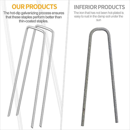 WAENLIR 6 inch 20 Pack Landscape Staples Galvanized Garden Stakes, Heavy Duty Ground Stakes Sod Pins for Securing Weed Fabric Barrier,Plant Cover, Artificial Turf,Dog Fence