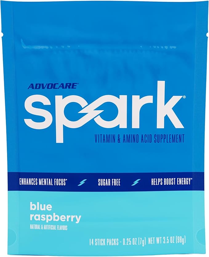 AdvoCare Spark - Energy Drink Mix - Vitamin & Amino Acid Supplement - Supports Energy & Focus - Portable Immune Support - Sugar-Free - Blue Raspberry, 14 Stick Packs (3.5 oz)