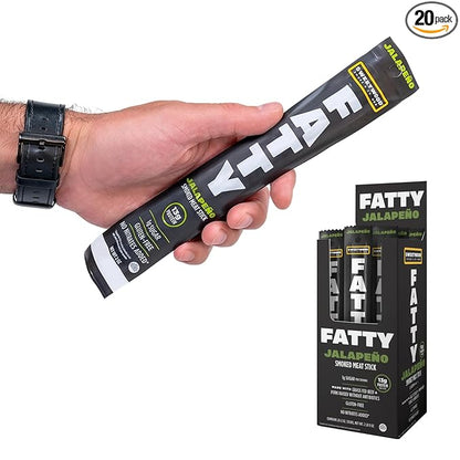 FATTY Meat Sticks, Made with Grass Fed Beef, Pork Raised Without Antibiotics, 13g Protein Per Serving, Jalapeno, Stocking Stuffer, 2 oz. (Pack of 20)