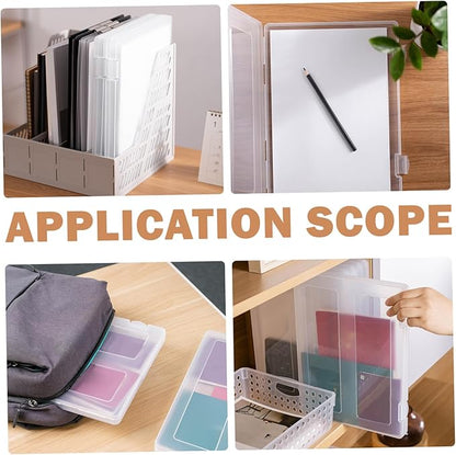 Clear File Box, 4Pcs Clear Plastic File Box A4 Document Portable Project Case Paper Storage Container for Magazine, Scrapbook, Office School Supplies
