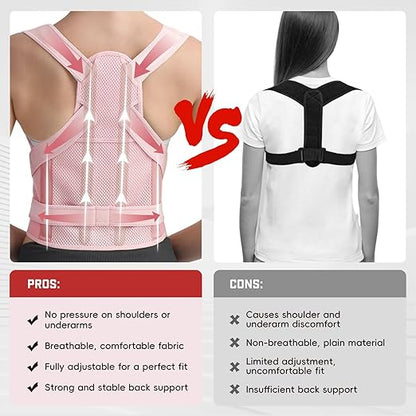 Posture Corrector for Women & Men, Adjustable Back Brace Shoulder Straightener with Full Back Support for Upper & Lower Back Pain, Spine Alignment, Hunchback, Scoliosis Relief (Medium, Pink)