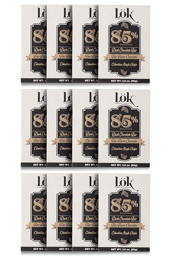 Lok Dark Chocolate Bar 85% Cacao | Fair Trade, Non-GMO, Kosher, Gluten Free, Vegan, Bean-to-Bar, Keto Friendly, Low-Carb, Paleo Lök | 3.0 Ounce 12 Pack