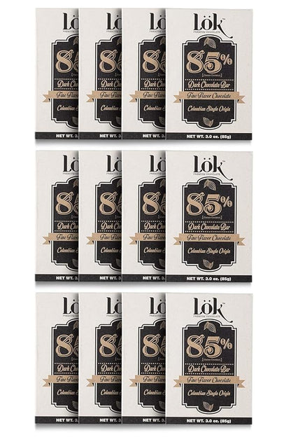 Lok Dark Chocolate Bar 85% Cacao | Fair Trade, Non-GMO, Kosher, Gluten Free, Vegan, Bean-to-Bar, Keto Friendly, Low-Carb, Paleo Lök | 3.0 Ounce 12 Pack