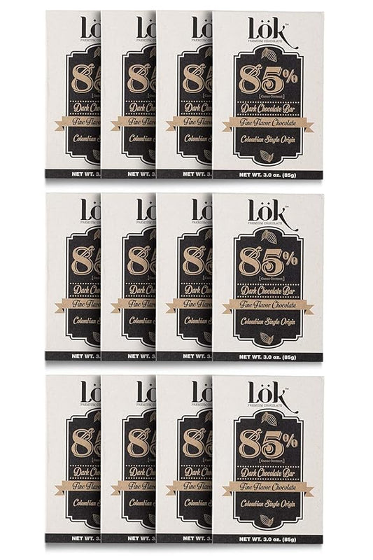 Lok Dark Chocolate Bar 85% Cacao | Fair Trade, Non-GMO, Kosher, Gluten Free, Vegan, Bean-to-Bar, Keto Friendly, Low-Carb, Paleo Lök | 3.0 Ounce 12 Pack