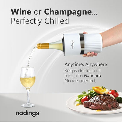 Wine Chiller for 750ml Bottles | Portable & Iceless, Keeps Wine/Champagne/Beer Cold 6+ Hours | Vacuum Insulated Stainless Steel | Ideal for Outdoor, Parties & Gifts – White