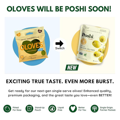 Poshi Green Pitted Olives | Lemon & Rosemary | Vegan, Kosher, Gluten Free + Keto Friendly, Fresh, All Natural Low Calorie Healthy Snacks | (30 Pack, 1.1oz Bags)