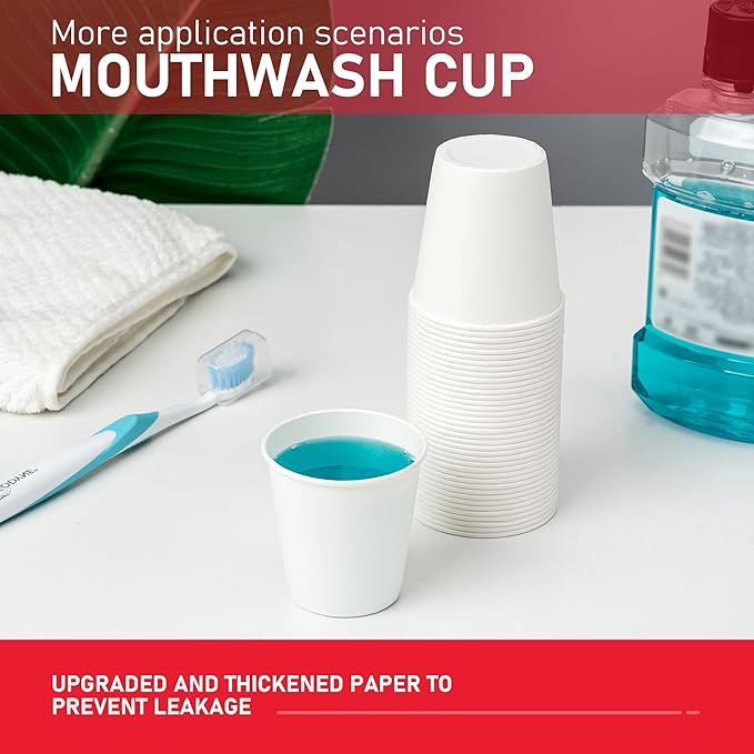 200 Pack 3 oz Bathroom Paper Cups, Small Bathroom Cups, Food-Safe Mouthwash Paper Cups, Leak-Free Small Disposable Coffee Cups for Daily Use, Travel and Camping