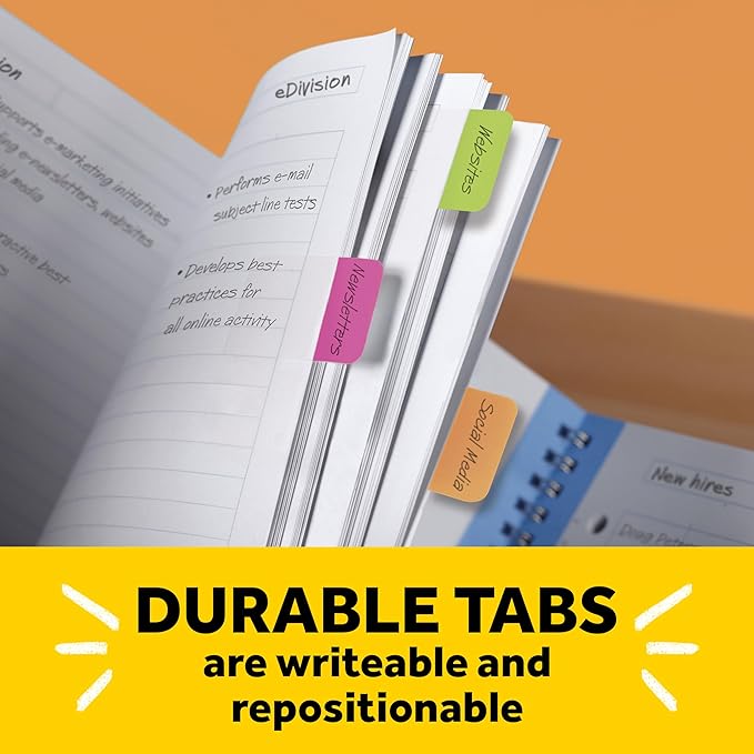 Post-it Tabs, 2 in, Solid, Assorted Colors, 6 Tabs/Color, 5 Colors, 30 Tabs/Pack (686-ROYGB)