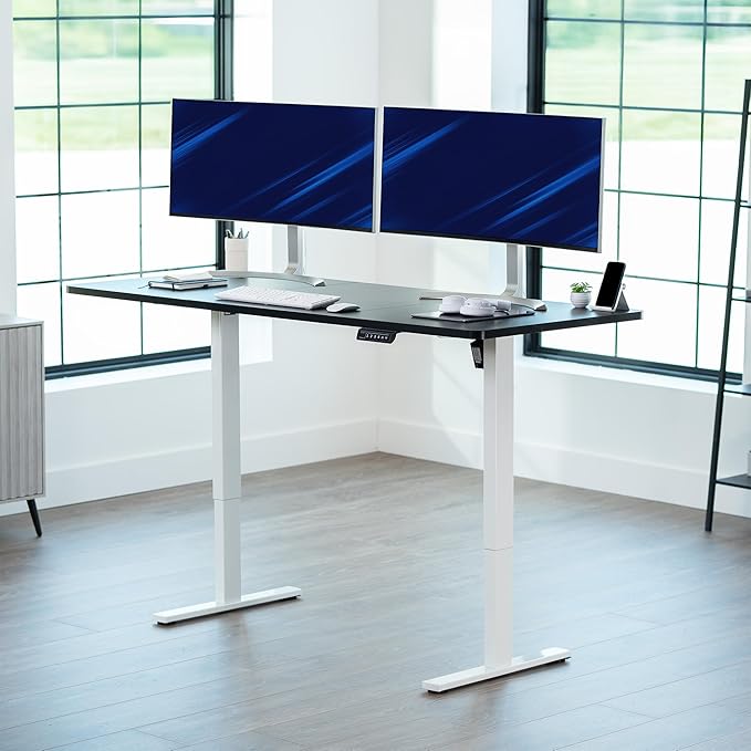 VIVO Electric 71 x 30 in Standing Desk, Memory Height Adjustment, 1B Series, Black Top White Frame, DESK-KIT-1W7B