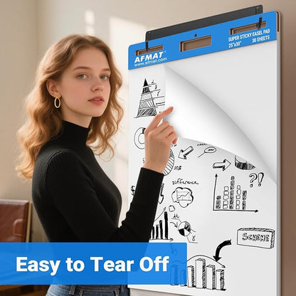 AFMAT Sticky Easel Pads, 25 in x 30 in Flip Chart Paper for Teachers, Super Sticky & Bleed-Resistant, Self-Stick Easel Paper for Office/Classroom/Whiteboard/Wall/Windows, 30 Sheets/Pad, 5 Pads