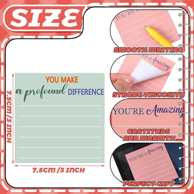 Yinder 24 Pcs Employee Appreciation Sticky Notes Xmas Gift Bulk Motivation Note Pads Mini Inspirational Note Gift for Teacher Nurse Staff Coworker Office Supply 3 x 3'' (Appreciation,Aesthetics)