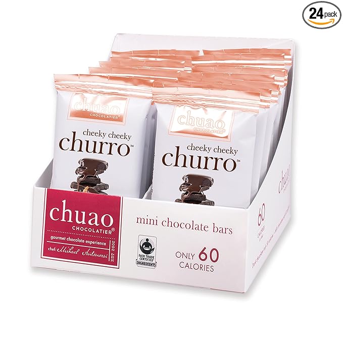 Chuao Chocolatier Cheeky Cheeky Churro Dark Chocolate Mini Bars | Gourmet Cinnamon Chocolate Artisan European No Preservatives | For Gift Baskets, Christmas, Valentines Day, Gifts for Women, Men, Birthday, Thank You, Care Package | 24 Pack
