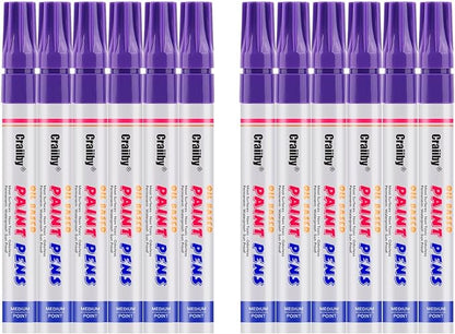 Purple Paint Markers, 12 Pack Oil-Based Waterproof Quick Dry Permanent Paint Pen Set for Rocks Painting, Wood, Fabric, Plastic, Canvas, Glass, Mugs, Metal, Tire, Stone, DIY Craft