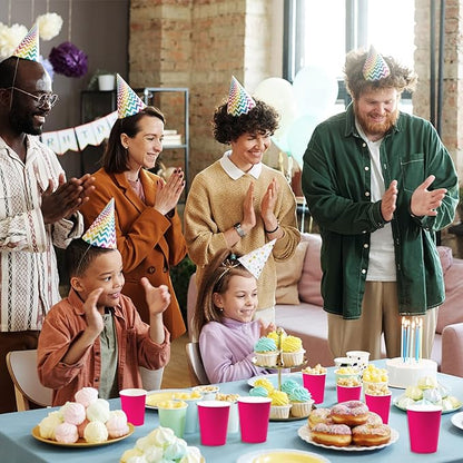 Disposable Paper Cups, 60pcs Pink Paper Cups For DIY Wedding Party Picnic BBQ Travel and Event 8OZ (Hot Pink)