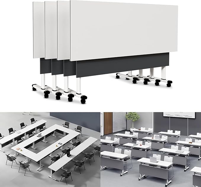 Folding Conference Table Modern Large Mobile Meeting Table Rolling Conference Room Tables with Wheels Seminar Tables for Office Training Classroom (4, Deep Grey, 55" D X 23.6" W X 29.5" H)