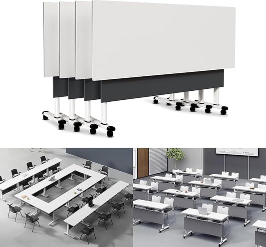 Folding Conference Table Modern Large Mobile Meeting Table Rolling Conference Room Tables with Wheels Seminar Tables for Office Training Classroom (4, Deep Grey, 63" D X 19.7" W X 29.5" H)
