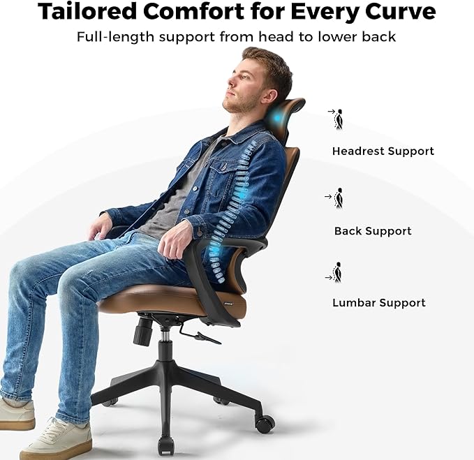 EUREKA ERGONOMIC Leather Desk Chair, High Back Office Chair, Microfiber PU Leather Office Chair with Wheels, Executive Office Chair Comfy for Home & Office, Brown