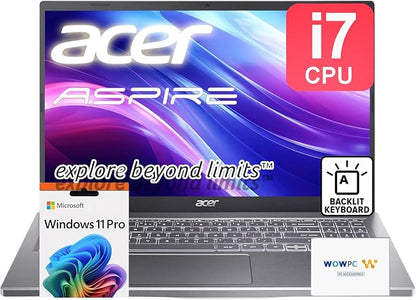 acer Aspire Premium 15.6" Laptop | Intel Core i7-1255U up to 4.7GHz | 32GB RAM - 512GB PCIe SSD | Backlit Keyboard | FHD | Wi-Fi 6 | Iris Xe Graphics | Webcam | Win11 Pro | WOWPC Recovery USB