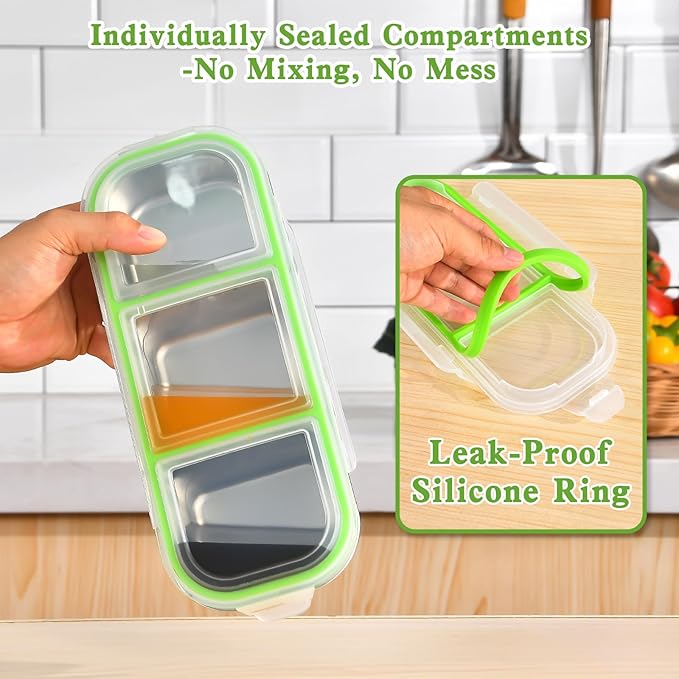 UPTRUST Reusable Snack Containers with Lids, 2pcs Stainless Steel 3-Compartment Snack Box, Divided and Leak-Proof Design for Take-Out Condiments and On-the-Go Snacks