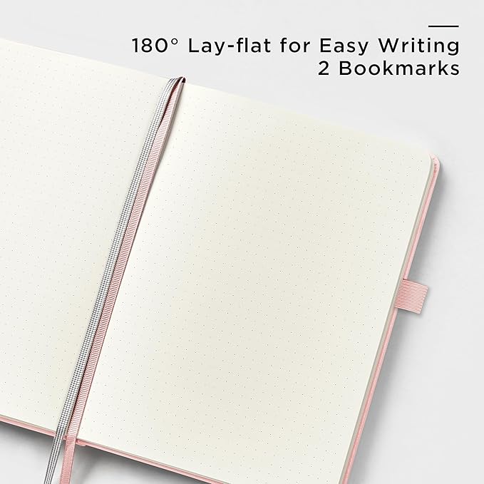 A5 Hardcover Leather Bullet Dotted Journal, 160 Pages 100 gsm Thick Paper，3 Sheets of Stickers Included - 5.7'' x 8''（Pink）