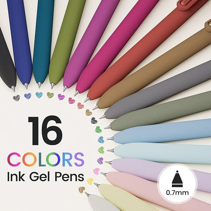 Colorful Gel Pens - 16 Pcs Colored Ink Pens Coloring | 0.7MM Smooth Writing Medium Point - Quick Drying Retractable Colored Pen for Journaling Note Taking (Vintage + Morandi - 16Pcs