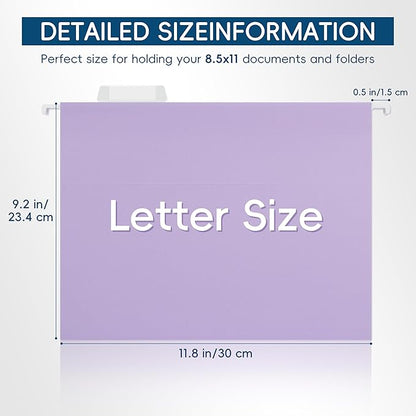 Hanging File Folders, 25 Pack Letter Size File Folders with 1/5-cut Tabs, Office Essentials for Filing Cabinet & Desk Storage