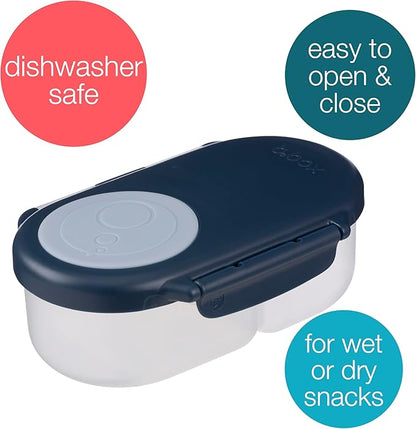b.box Snack Box Reusable Snack Containers with Lids 2 compartments, Bento Box for kids and toddlers, Leakproof Lunch Box, BPA free and Dishwasher Safe Snack Container (Midnight, 1 3/4 Cup)