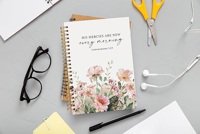 Christian Notebook for Women, Christian Art Gifts Journal, Prayer Journal for Women, Bible Journaling Notebook, Lamentations 3:23 His Mercies Are New Every Morning Floral Notebook 5.5x8.3