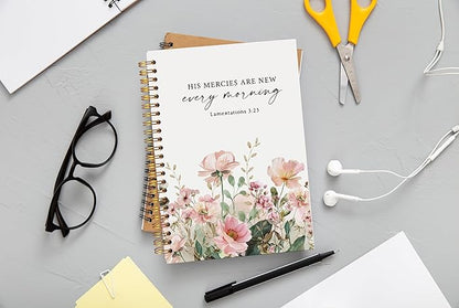 Christian Notebook for Women, Christian Art Gifts Journal, Prayer Journal for Women, Bible Journaling Notebook, Lamentations 3:23 His Mercies Are New Every Morning Floral Notebook 5.5x8.3