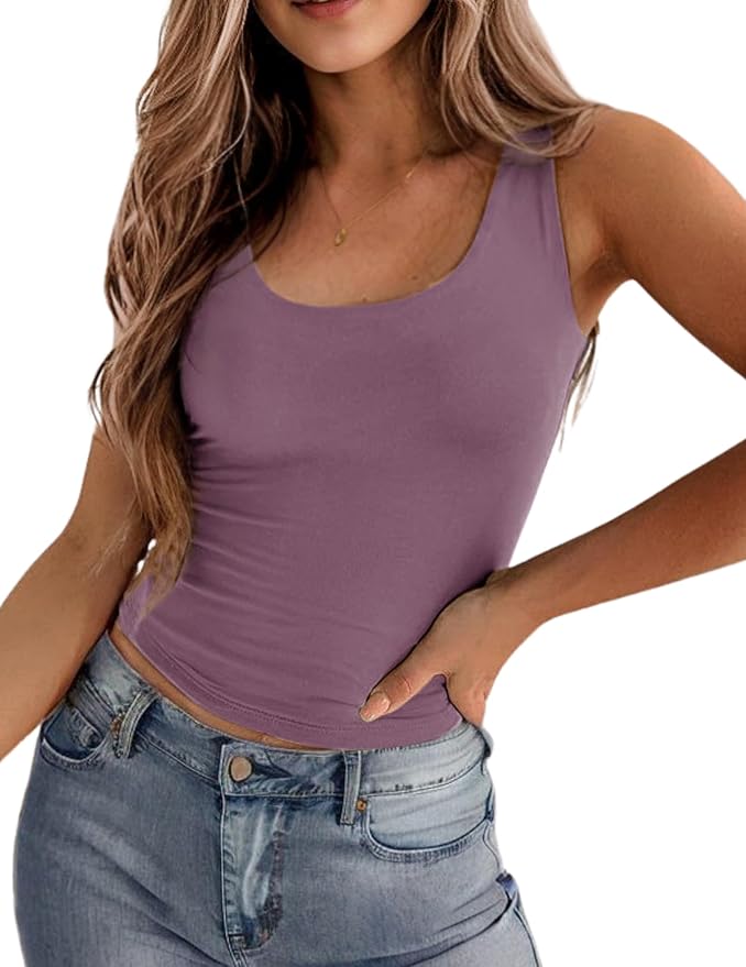 Zeagoo Women's Double Lined Square Neck Tank Top Sleeveless Basic Crop Tops Trendy Going Out Tops