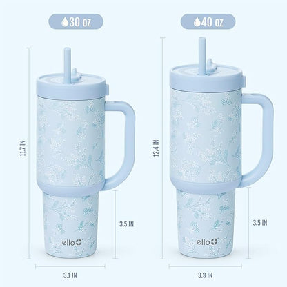Ello Oasis 40 oz Tumbler with Handle & Retracting Straw | Reusable Insulated Stainless Steel Cup 100% Leakproof, Gifts for Teens Women Men | Keeps cold for 24 Hours, Cup Holder Friendly, Sweet Alyssum