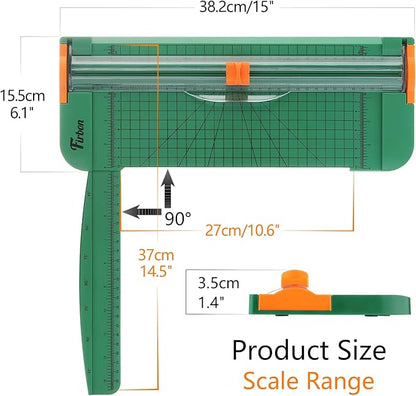 Firbon Green A4 Paper Cutter 12 Inch Titanium Straight Paper Trimmer with Side Ruler for Scrapbooking Craft, Paper, Coupon, Label, Cardstock