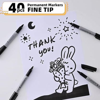 Permanent markers, 40 packs permanent markers bulk, quick drying in one second, smooth, not easy to erase, durable, can be marked on glass, tiles and cloth, office supplies,Gray shell