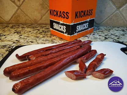 Kickass Beef Jerky Gift Baskets for Men - Mega Snack Pack - 9 Flavors of Meat Sticks - 5 Flavors of Beef Jerky Care Package - Father's Day Gifts for Men - Gluten Free Keto Friendly - 1 Bonus