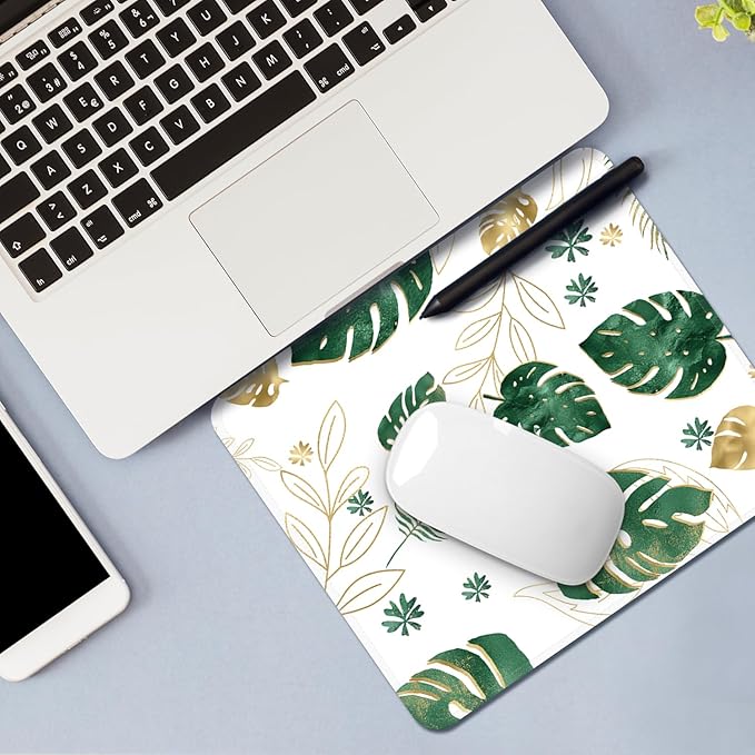 Square Mouse Pad with Stitched Edge, Premium Mousepad Washable Cloth. Computer Mouse Pad with Non-Slip Rubber Base, Mouse Pads for Computers Laptop Mouse 9.25x7.75x0.12 inch-Plantain