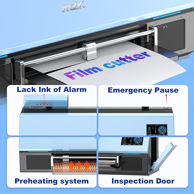 MZK A3 Pro XP600 DTF Printer,Automatic Time Cleaning Maintain printhead+Ink Anti-Clog Design 2X Faster,13+" DTF Film,5" LED Touch Screen,Film Cutter,Gift Ink 2 Years