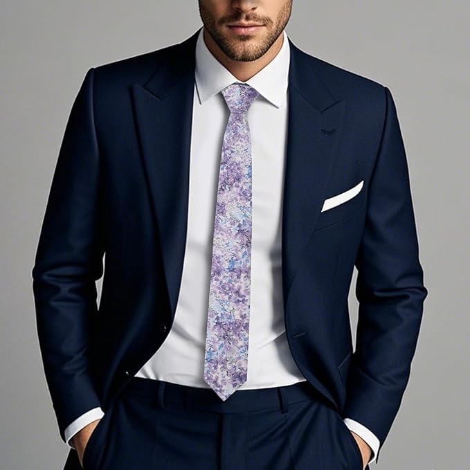 Cotton Floral Ties for Men 2.76" Men's Skinny Tie Linen Flower Printed Neck Tie for Wedding Dating Party