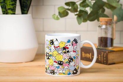 Silver Buffalo Sanrio Hello Kitty and Friends Featuring Badtz-Maru, Keroppi, My Melody, Pochacco, Chococat, Pompompurin, and Little Twin Stars Ceramic Mug, 20 Ounces