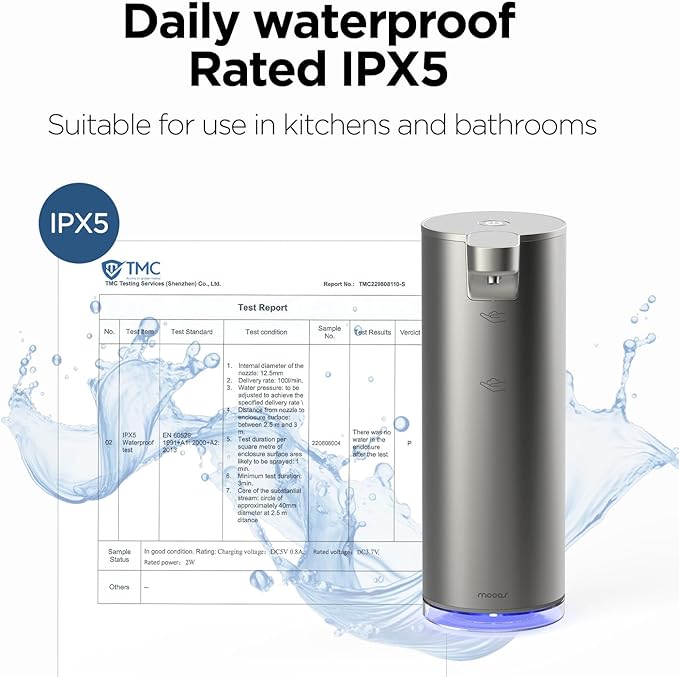 mooas Automatic Foaming Soap Dispenser - Stainless Steel, Touchless, Rechargeable, Hands Free, 9.4oz (Silver)