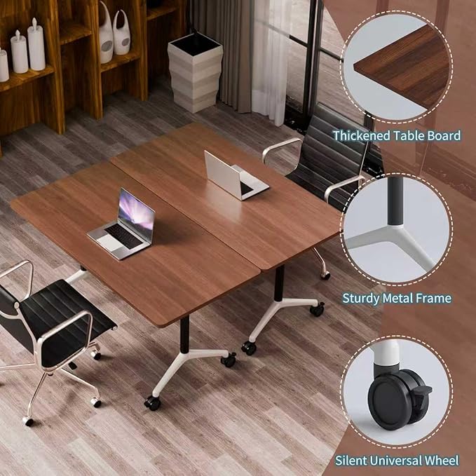 Conference Table, Foldable Conference Room Tables with Silent Wheels, Folding Modular Seminar Meeting Tables, Modern Rectangle Training Table for Office, Boardroom (8, Walnut2, 55.1)