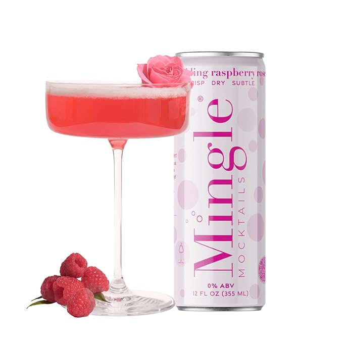 Mingle Mocktails Sparkling Raspberry Rose, Premium Non-Alcoholic Drinks, Refreshing Pre-Mixed Drinks, Healthy Alternatives, Canned Mocktails, 12 fl. oz. Cans, Pack of 24