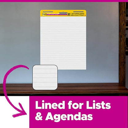 Post-it Super Sticky Easel Pad, 25 x 30 Inches, 30 Sheets/Pad, 6 Pads (561WL VAD 6PK), Large White Lined Premium Self Stick Flip Chart Paper
