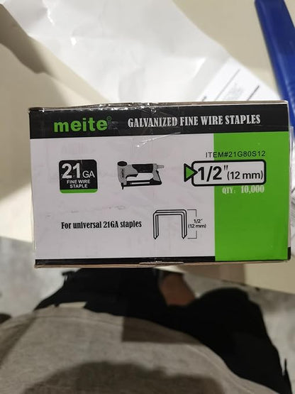 meite 21 Gauge Upholstery Staples, 1/2-Inch Crown with 1/2-Inch Length Galvanized Heavy Duty Staples for Staple Guns MT8016, MT8016S, and MT8016SLN (10,000 Counts)