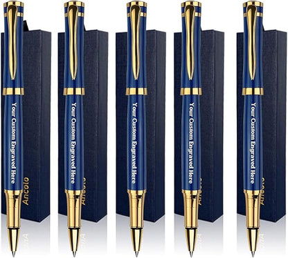 Ancolo Blue Ballpoint Pens - Modern, Classy, and Functional - Engraved with Your Message - Perfect for Groomsman, Wedding Party, Graduation, Christmas, Mother's Day