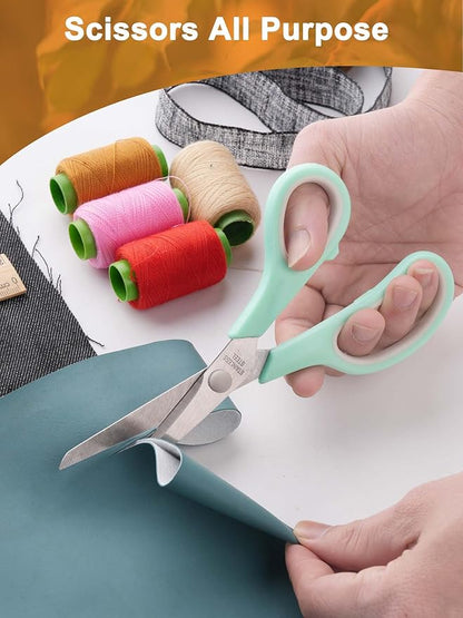 Craft Scissors Set of 4, Stainless Stee Blades, Sharp, Comfort Grip, Scissors All purpose for Office School Home Fabric Sewing DIY Craft Cutting, 8.5''/7.5''/6.7''/5.5'', Green